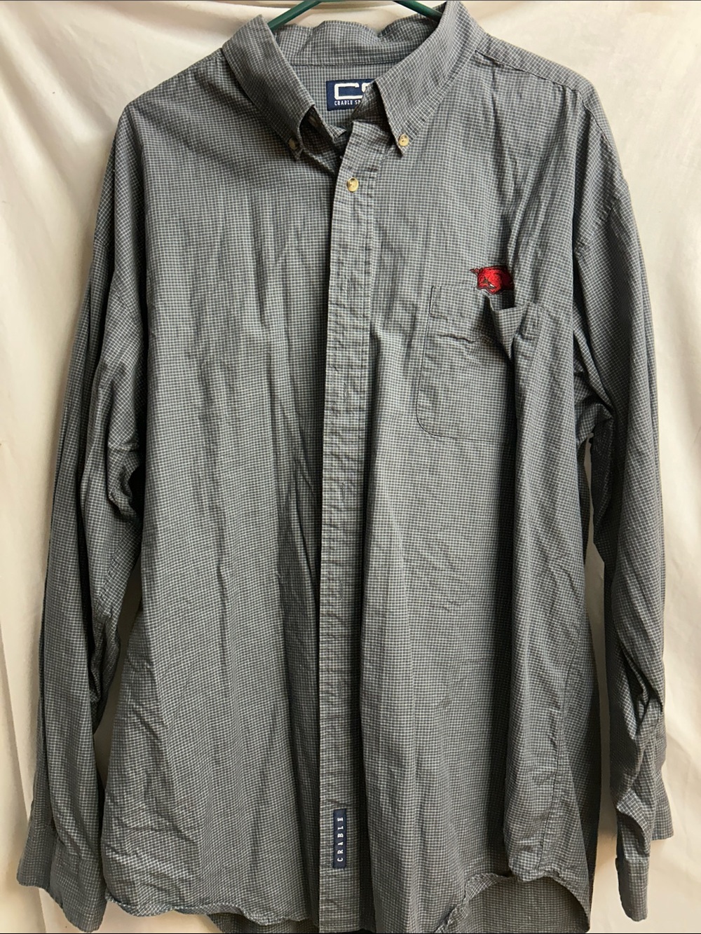 Men's Gray Micro-Check Button-Down Shirt with Razorback pmk009